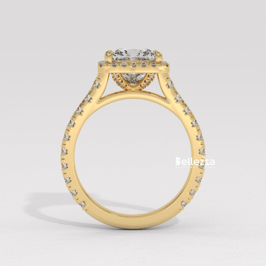 1.0-2.0CT Princess Cut Halo Pave Lab Grown Engagement Ring