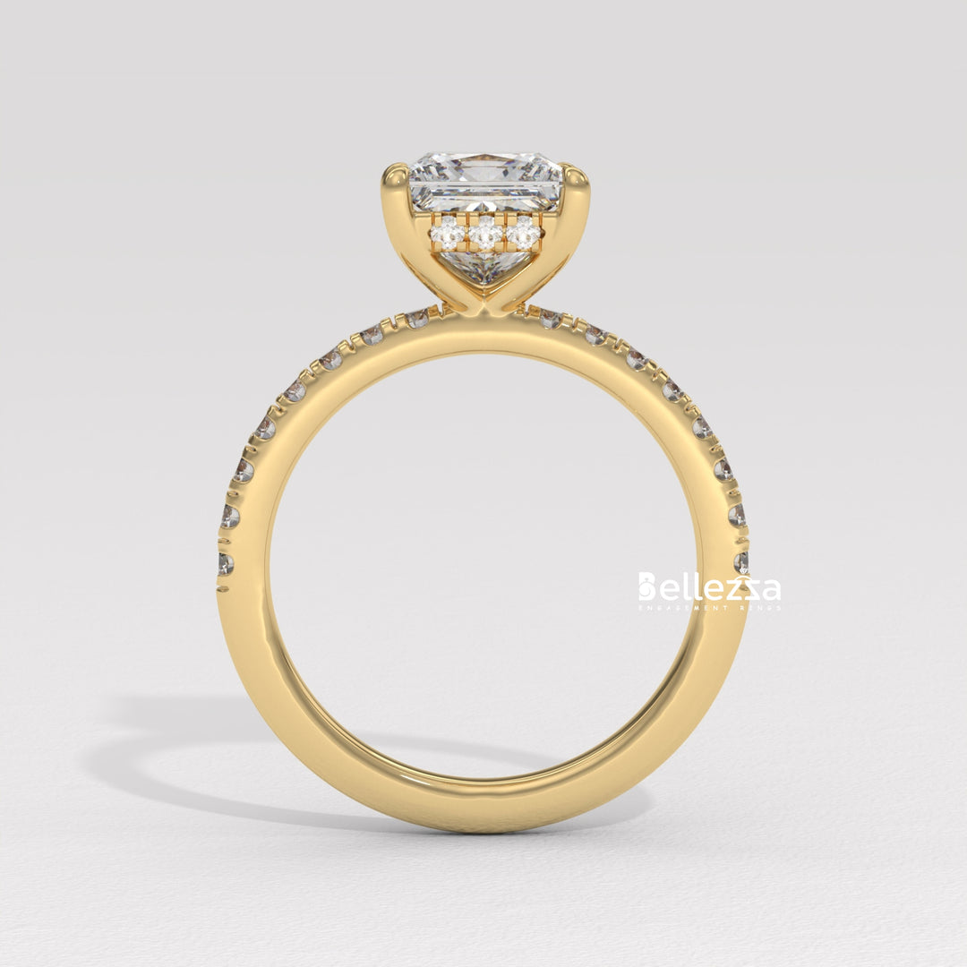 1.0-2.0CT Princess Cut Lab Grown Diamond Pave Setting Engagement Ring