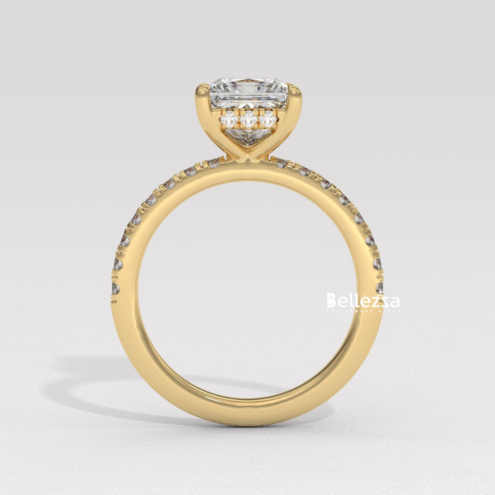 1.0-2.0CT Princess Cut Lab Grown Diamond Pave Setting Engagement Ring