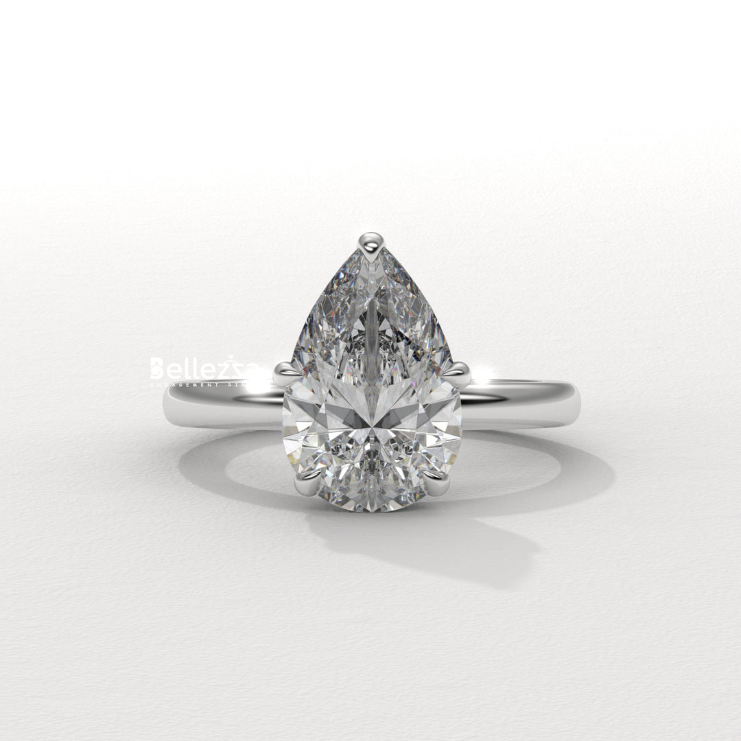 2.0-3.0CT Pear Cut Hidden Halo CVD Diamond Engagement Ring