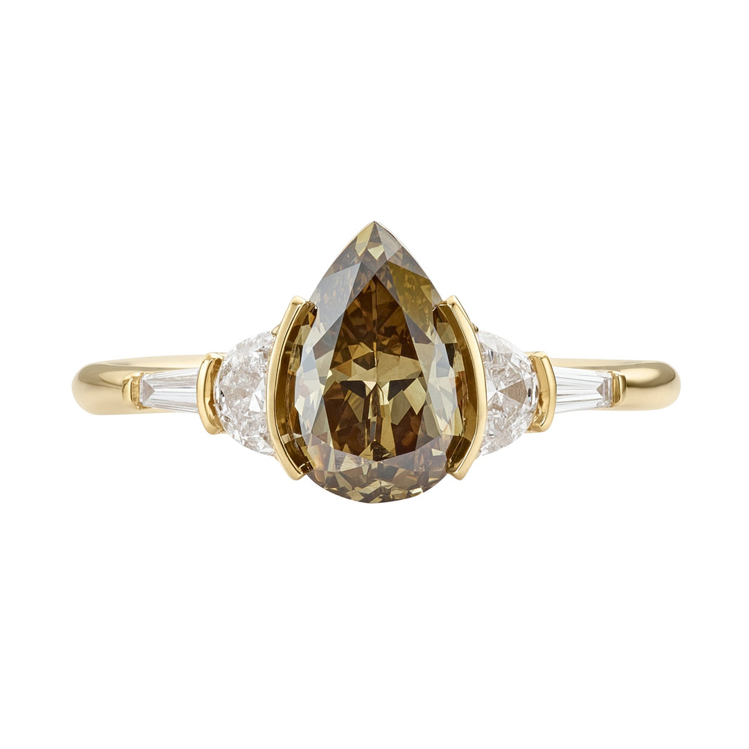 1.50CT Brown-Greenish Pear Five Stone Lab Grown Engagement Ring