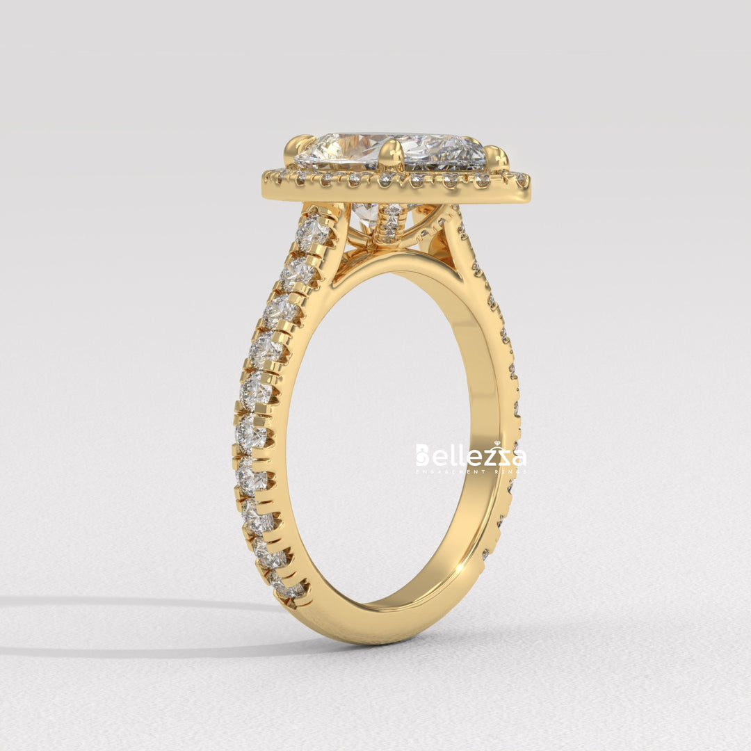 1.50-2.50CT Pear Cut CVD Diamond Halo Pave Setting Engagement Ring