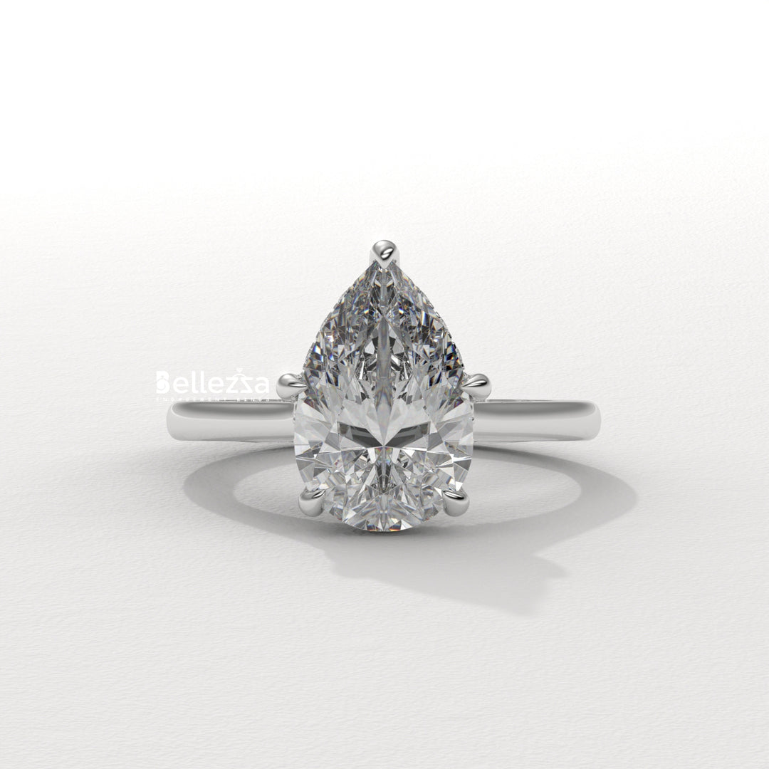 1.50-2.50CT Pear Cut CVD Diamond Hidden Halo Engagement Ring