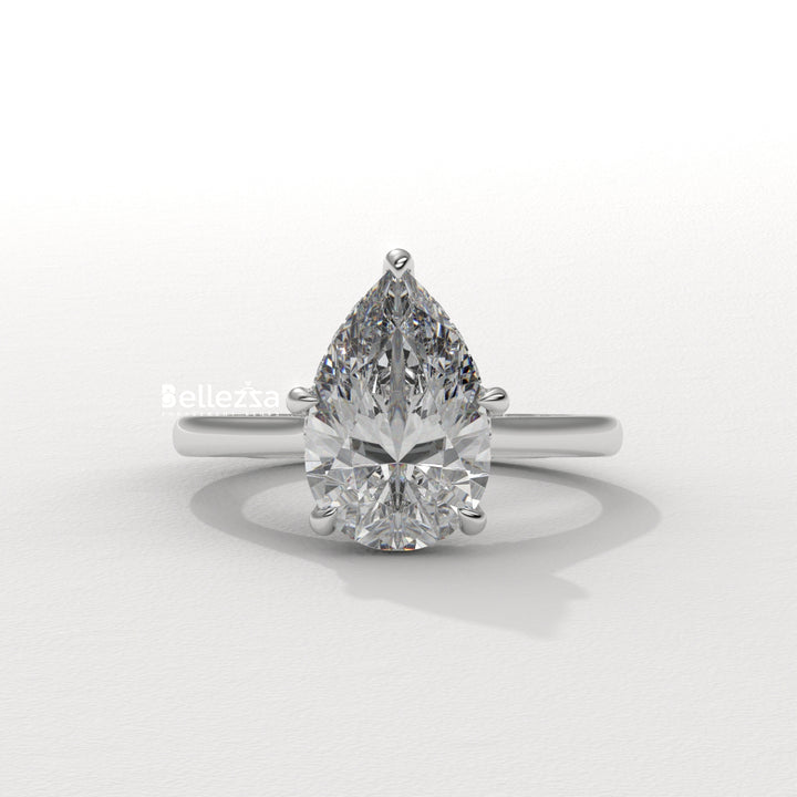 1.50-2.50CT Pear Cut CVD Diamond Hidden Halo Engagement Ring