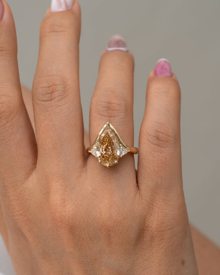 4.50CT Fancy Yellow Pear Diamond Unique Three Stone Lab Grown Engagement Ring
