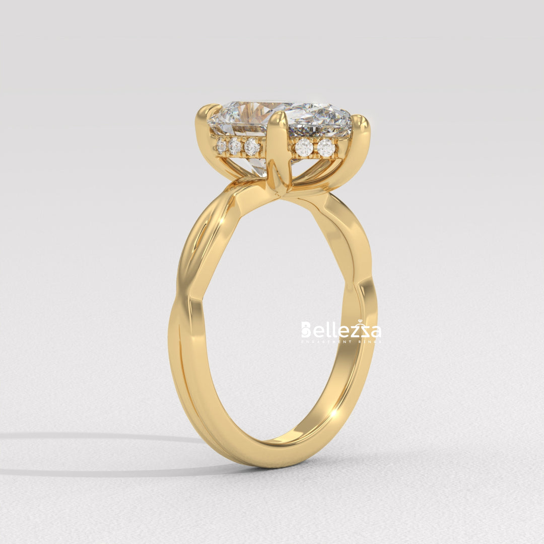 1.50-2.50CT Pear Cut Twisted Hidden Halo CVD Diamond Engagement Ring