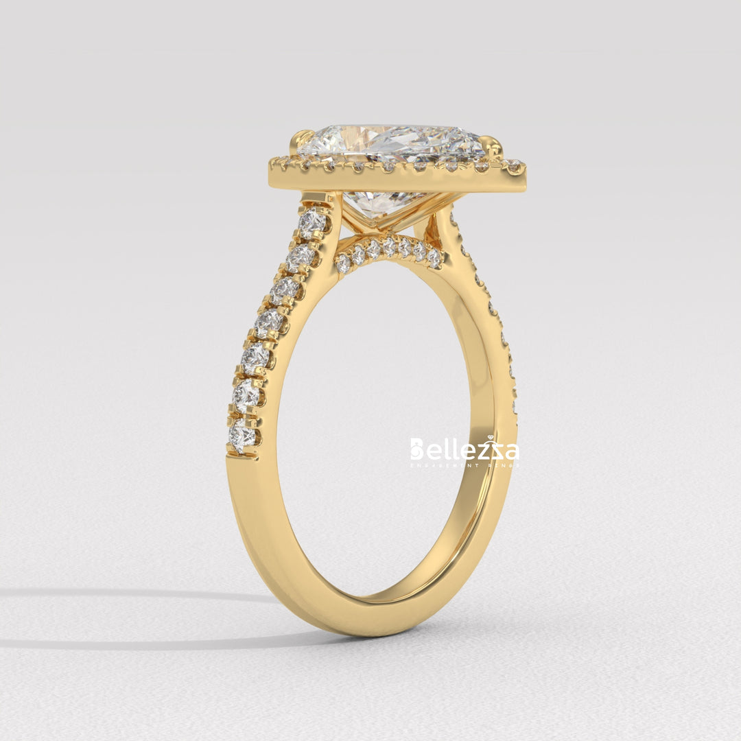 1.50-2.50CT Pear Cut CVD Diamond Halo Pave Setting Engagement Ring