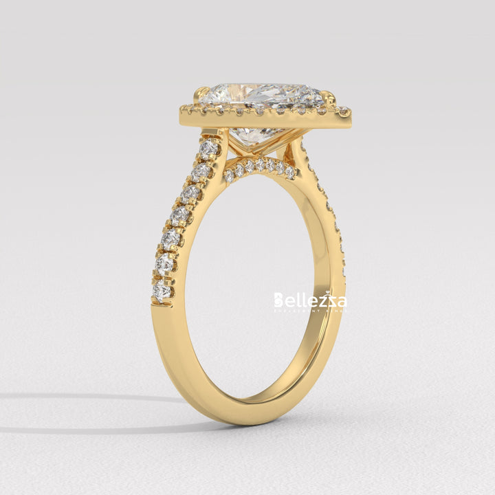 1.50-2.50CT Pear Cut CVD Diamond Halo Pave Setting Engagement Ring