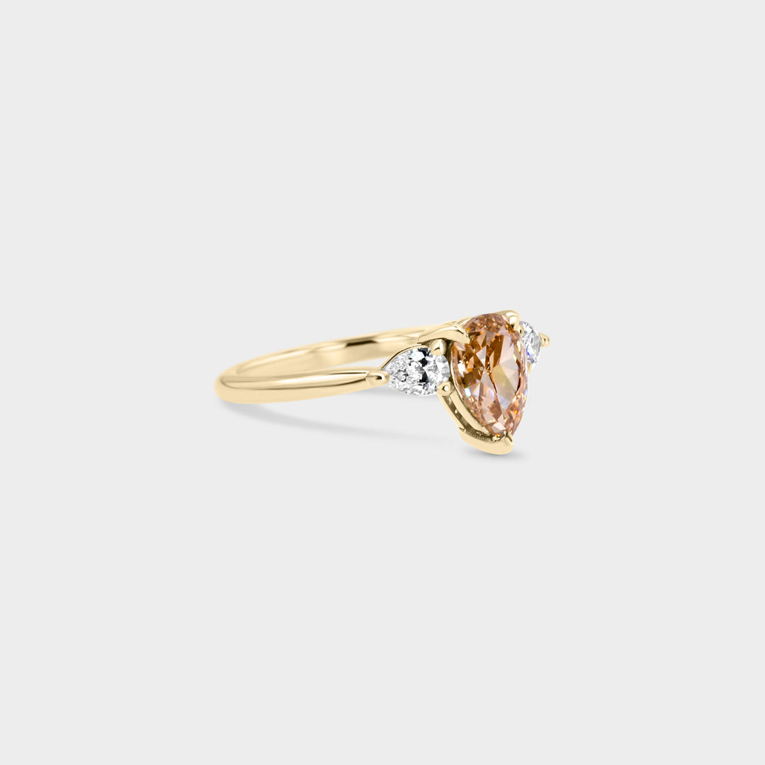 1.50CT Champagne Pear Diamond Three Stone Lab Grown Engagement Ring