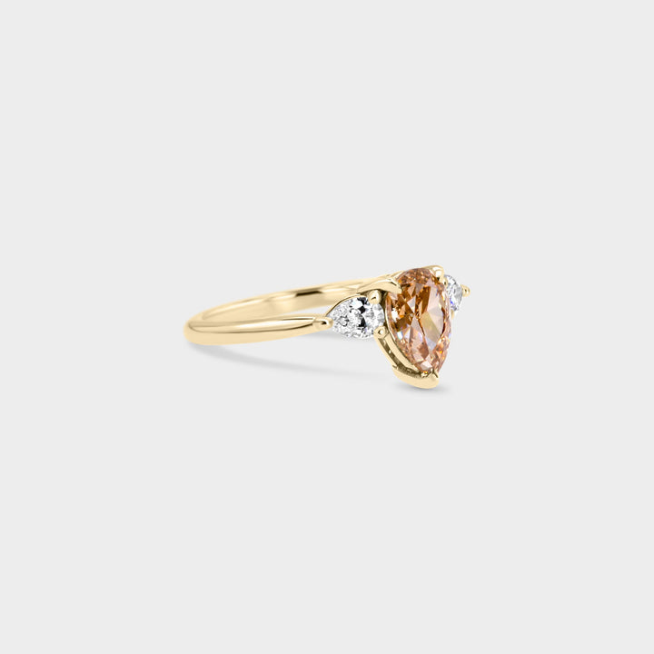 1.50CT Champagne Pear Diamond Three Stone Lab Grown Engagement Ring
