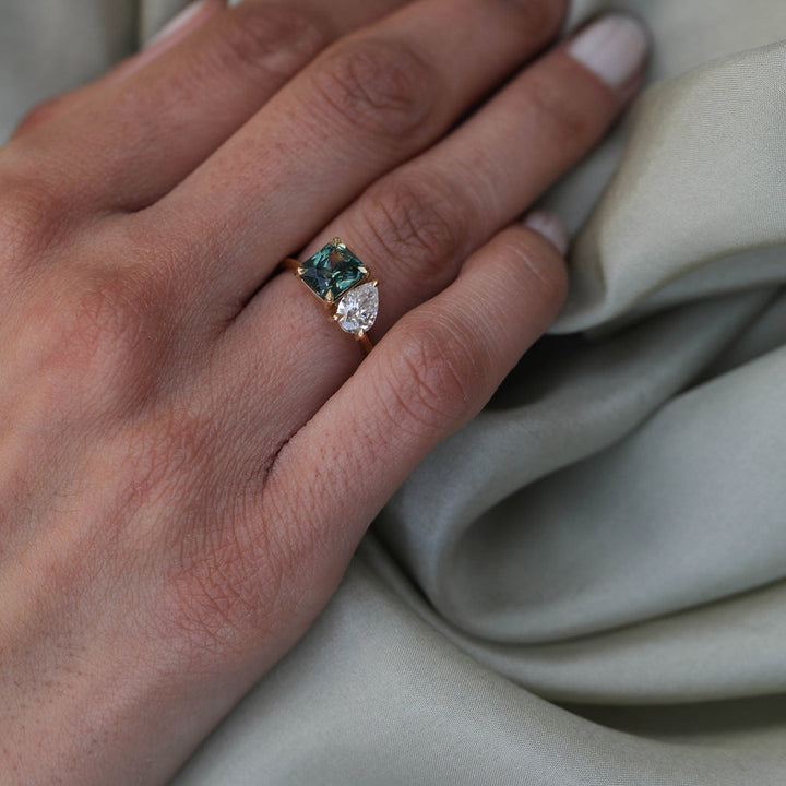 3.0CTW Yellow Green Radiant & Pear Diamond Toi Et Moi Lab Grown Ring