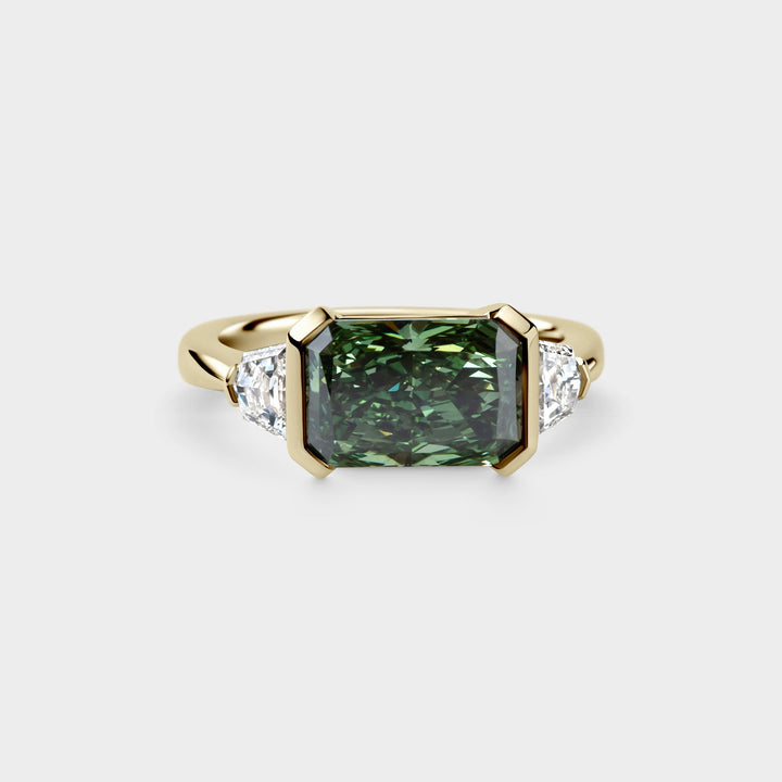 3.0CT Fancy Green East-West Radiant Diamond Cluster Lab Grown Engagement Ring