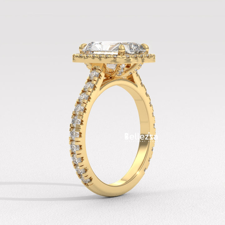 1.50-2.50CT Radiant Cut Lab Grown Diamond Halo Setting Engagement Ring
