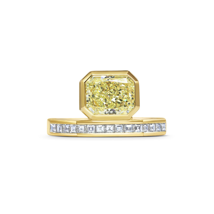 2.0CT Fancy Yellow Radiant East-West Bezel Setting Unique Lab Grown Engagement Ring