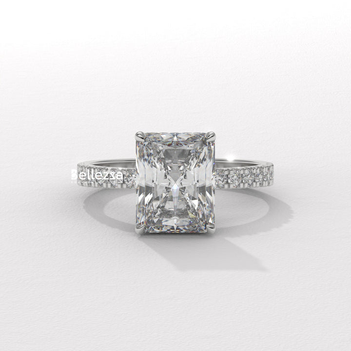 1.50-2.50CT Radiant Cut CVD Diamond Pave Setting Engagement Ring
