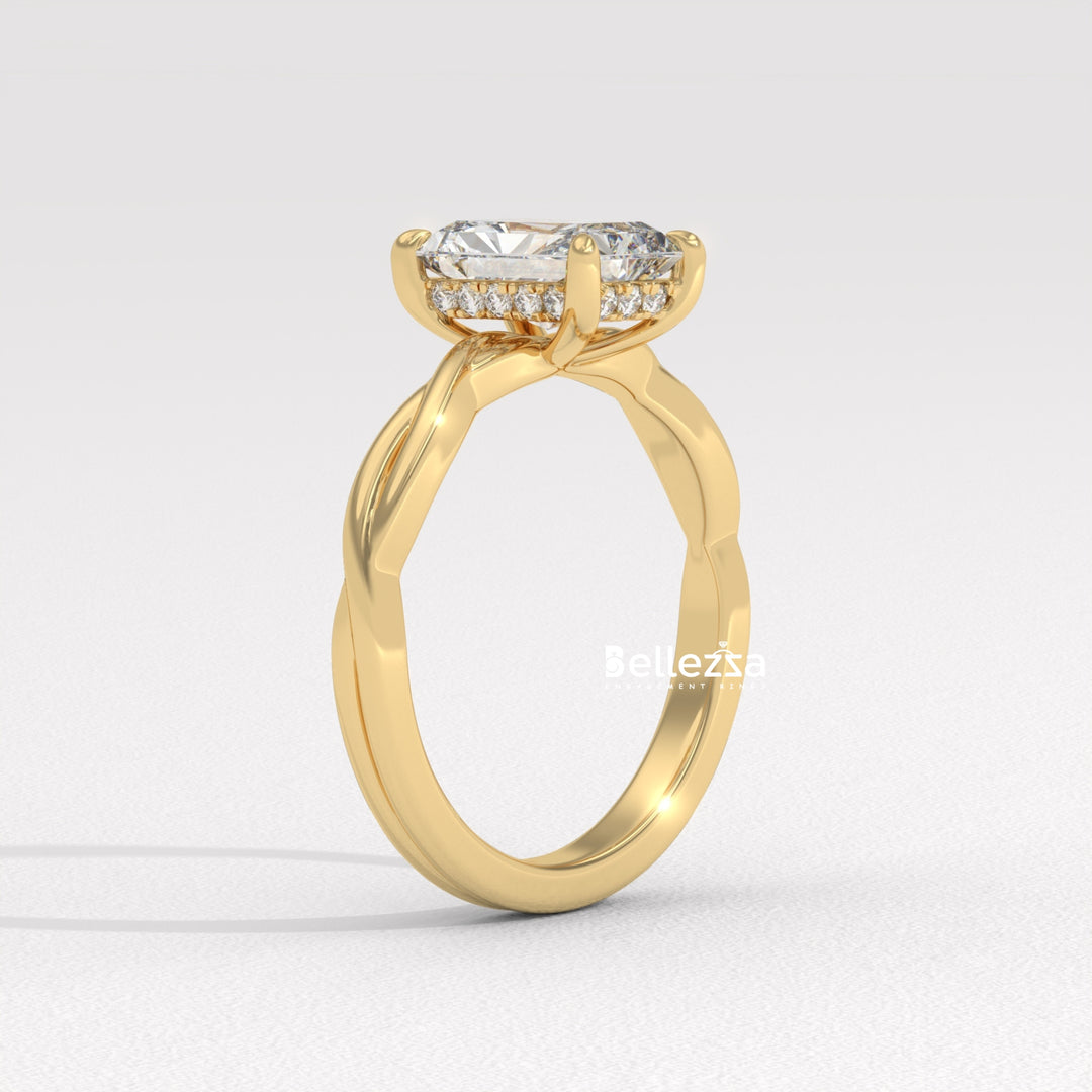 2.0-3.0CT Radiant Diamond Twisted Hidden Halo Lab Grown Engagement Ring