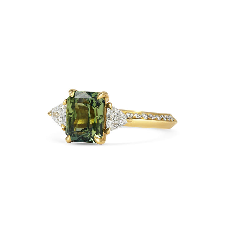 1.50CT Green Radiant Diamond Pave Setting Three Stone Lab Grown Ring