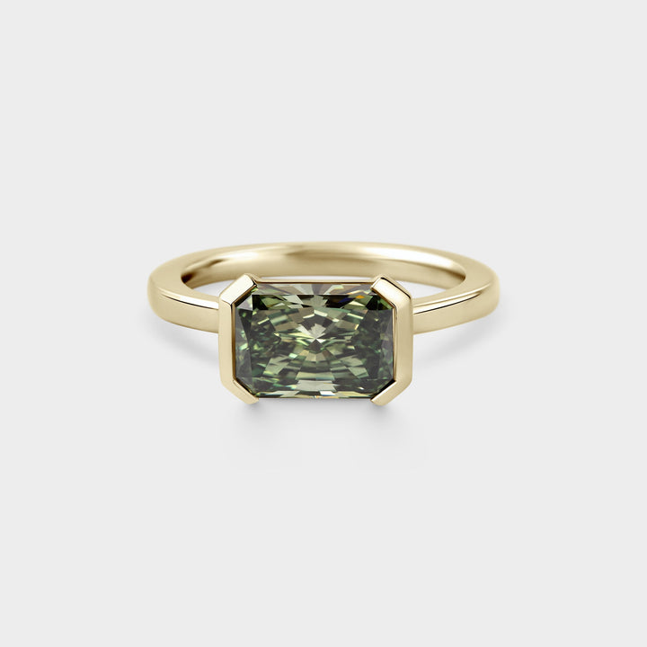 2.50CT Fancy Green East-West Radiant Diamond Half Bezel Setting Lab Grown Ring