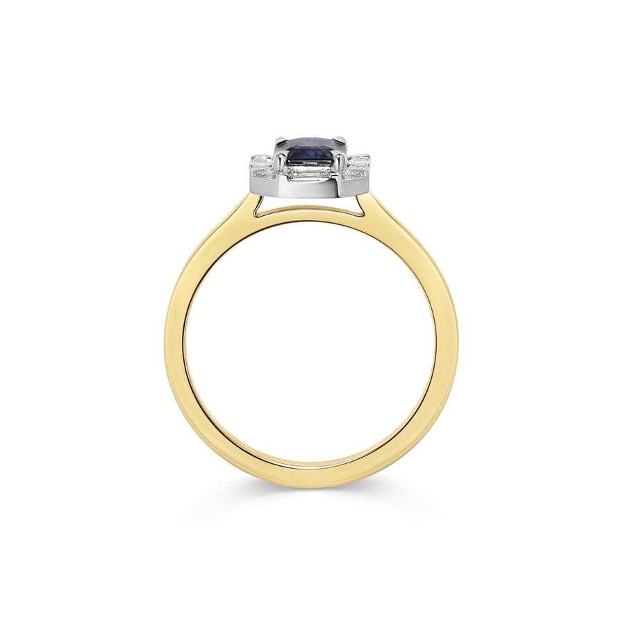 1.0CT Blue Sapphire Rectangular Cut Unique Cluster Setting Lab Grown Ring