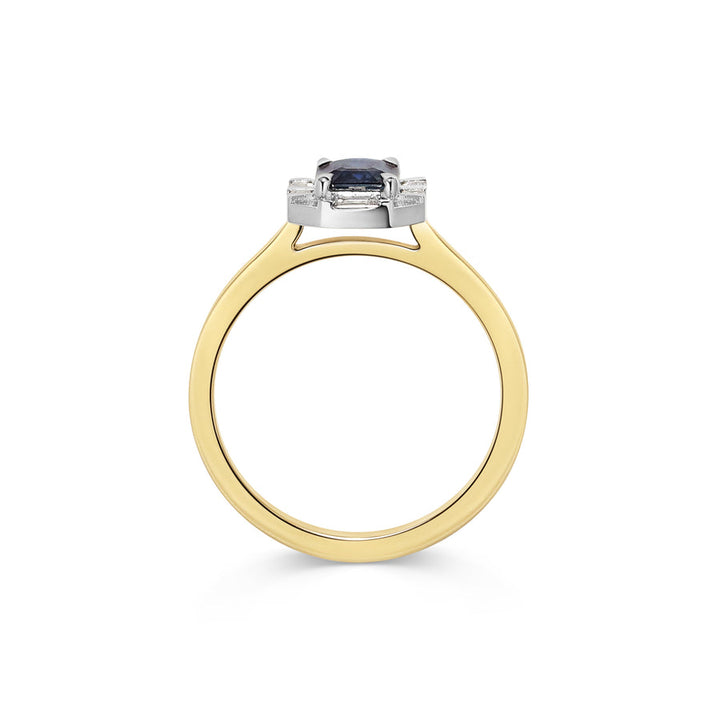 1.0CT Blue Sapphire Rectangular Cut Unique Cluster Setting Lab Grown Ring