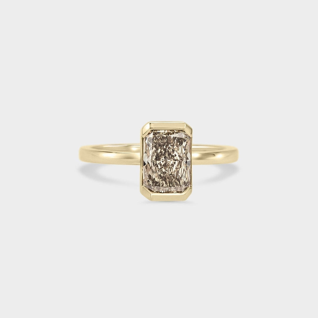 2.0CT Fancy Yellow Radiant Diamond Half Bezel Setting Lab Grown Ring