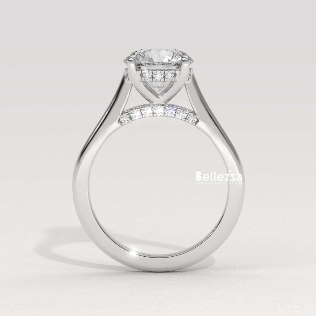 1.0-2.0CT Round Cut Lab Grown Diamond Hidden Halo Engagement Ring