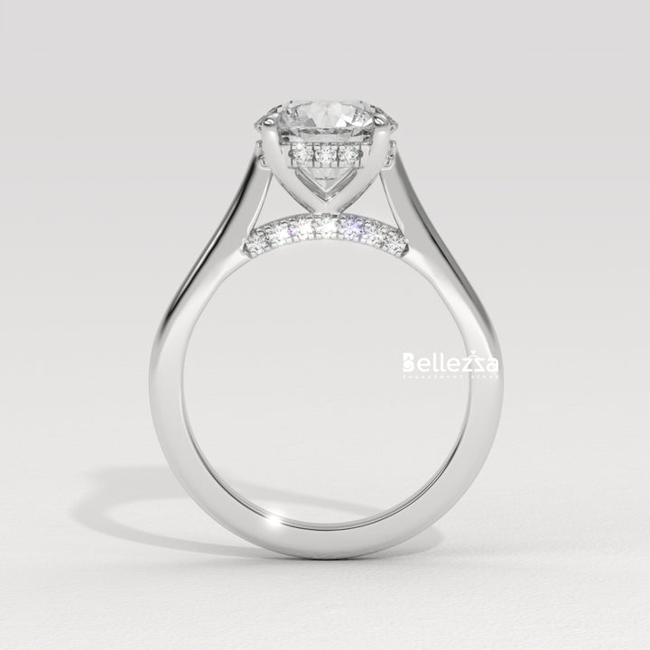 1.0-2.0CT Round Cut Lab Grown Diamond Hidden Halo Engagement Ring