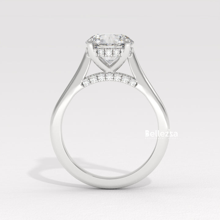 1.0-2.0CT Round Cut Lab Grown Diamond Hidden Halo Engagement Ring