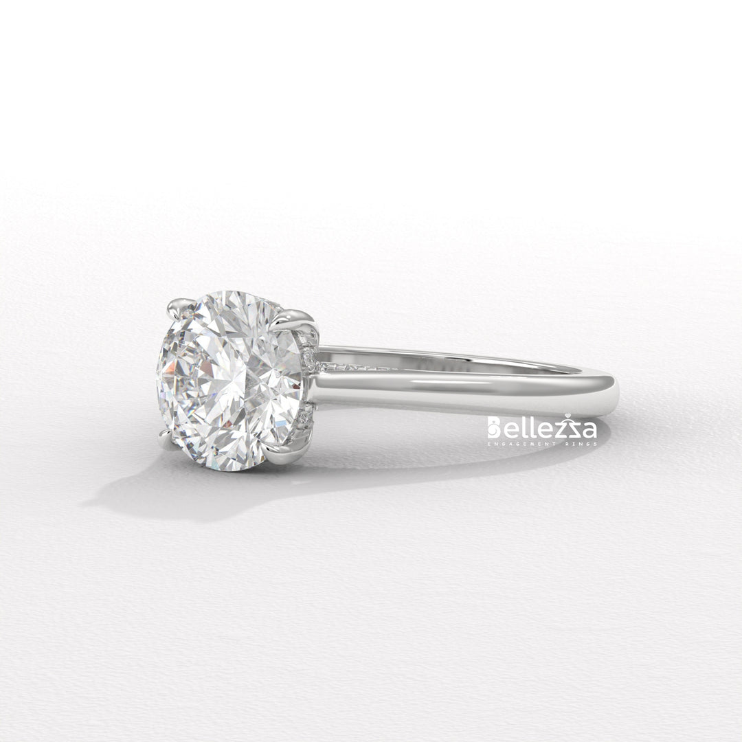 1.0-2.0CT Round Cut Lab Grown Diamond Hidden Halo Engagement Ring