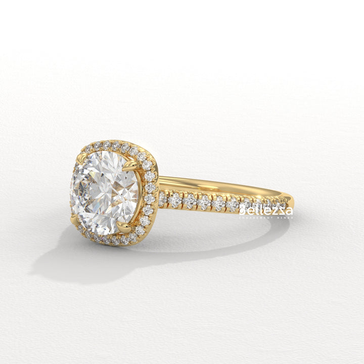 1.0-2.0CT Round Cut Halo Pave Setting Lab Grown Diamond Engagement Ring