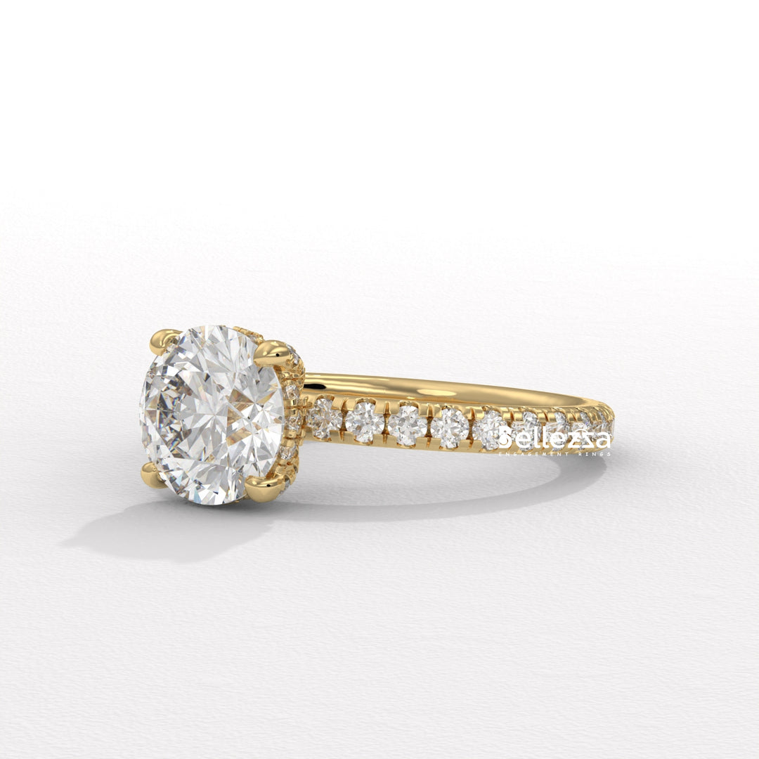 1.50-2.50CT Round Cut Lab Grown Diamond Pave Setting Engagement Ring