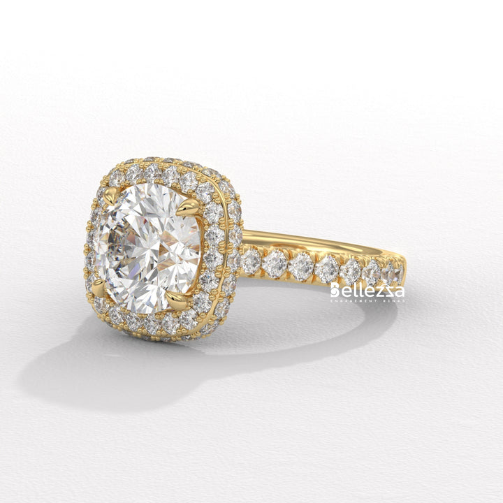 2.0-3.0CT Round Cut Halo Pave Setting Lab Grown Engagement Ring