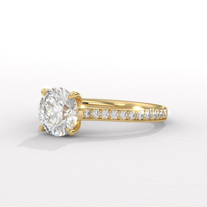 1.50-2.50CT Round Diamond Pave Setting Lab Grown Engagement Ring