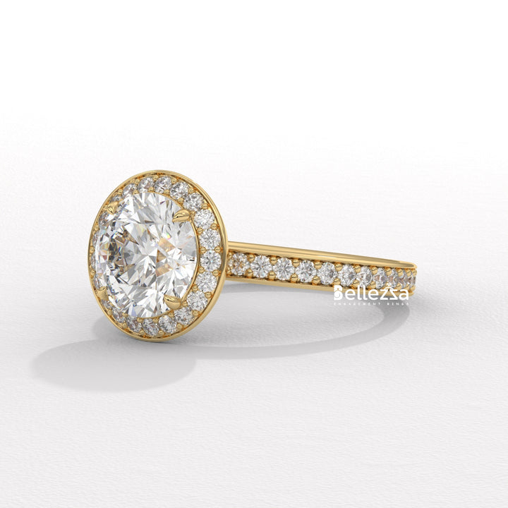 1.50-2.50CT Round Cut CVD Diamond Halo Pave Setting Engagement Ring