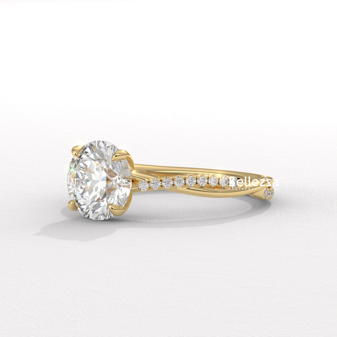 1.50-2.50CT Round Cut Twisted Pave Setting Lab Grown Engagement Ring