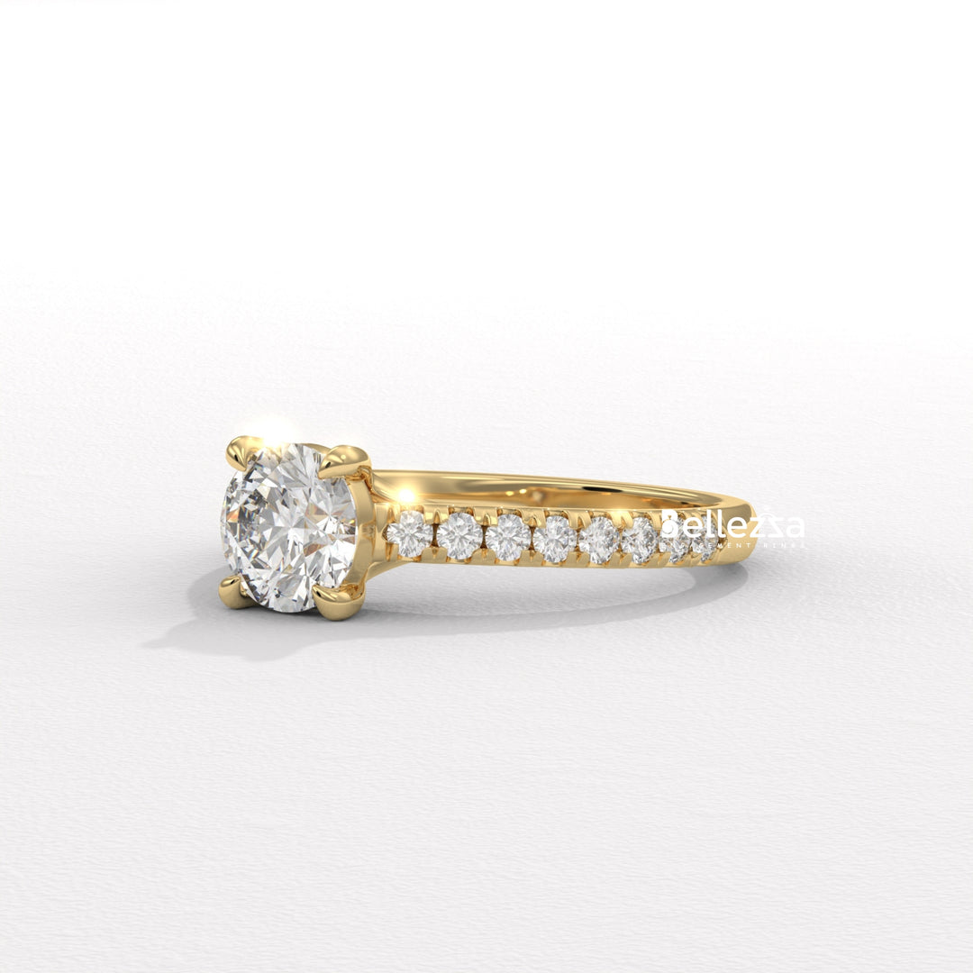 0.50-1.50CT Round Diamond Pave Setting Lab Grown Engagement Ring