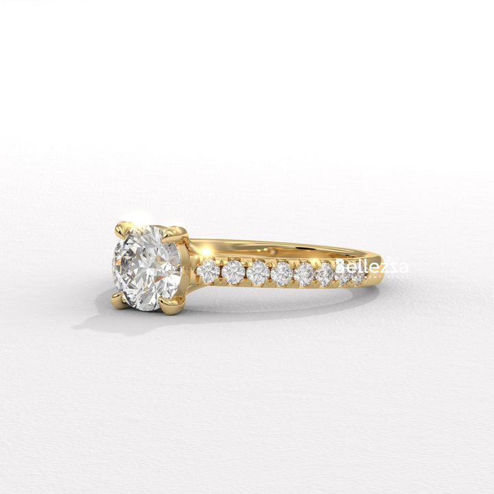 0.50-1.50CT Round Diamond Pave Setting Lab Grown Engagement Ring