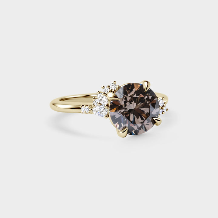 2.50CT Champagne Round Diamond Cluster Setting Lab Grown Engagement Ring