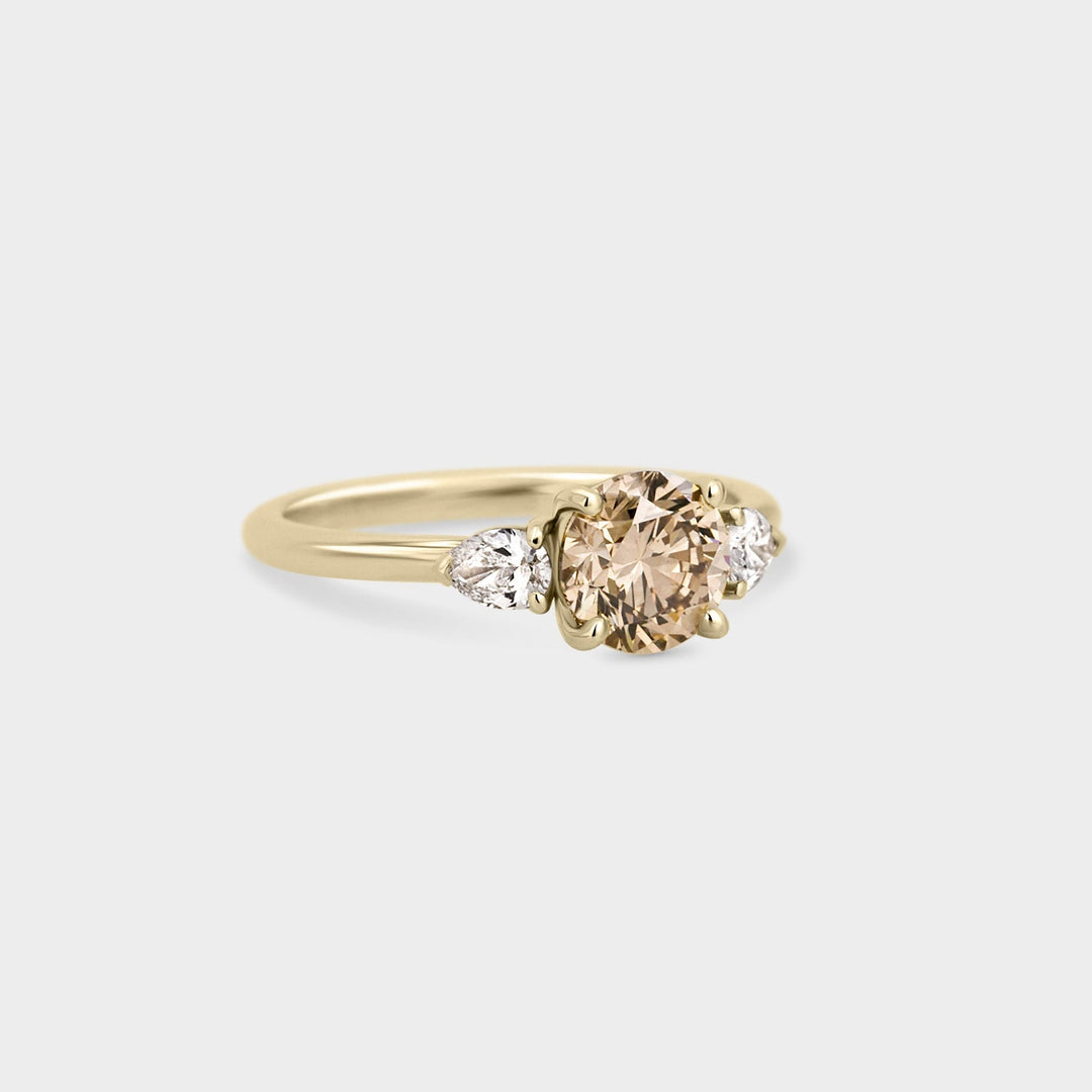 1.0CT Champagne Round Diamond Three Stone Lab Grown Engagement Ring