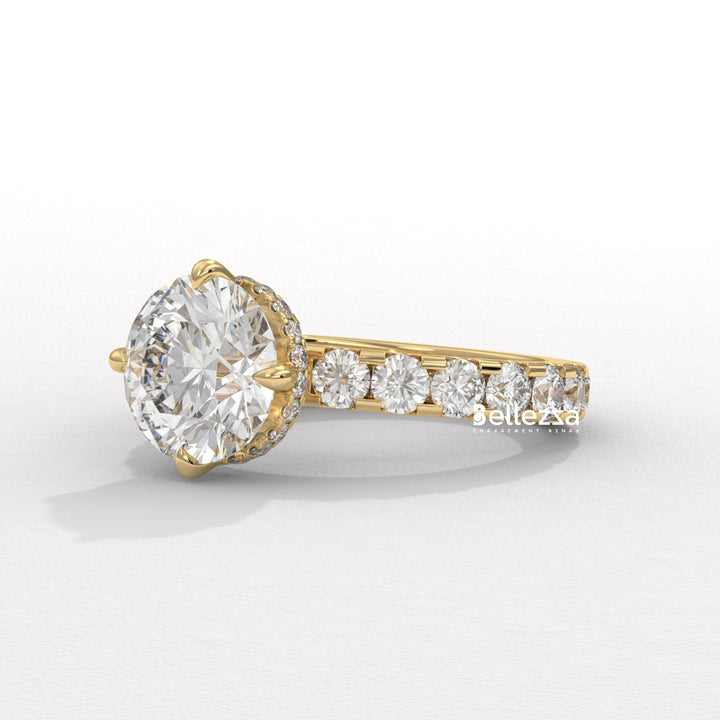 2.0-3.0CT Round Diamond Hidden Halo Pave Setting Lab Grown Engagement Ring