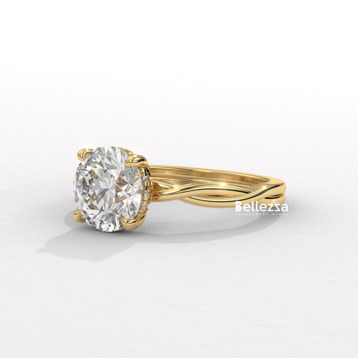 1.0-2.0CT Round Diamond HIdden Halo Twisted Lab Grown Engagement Ring