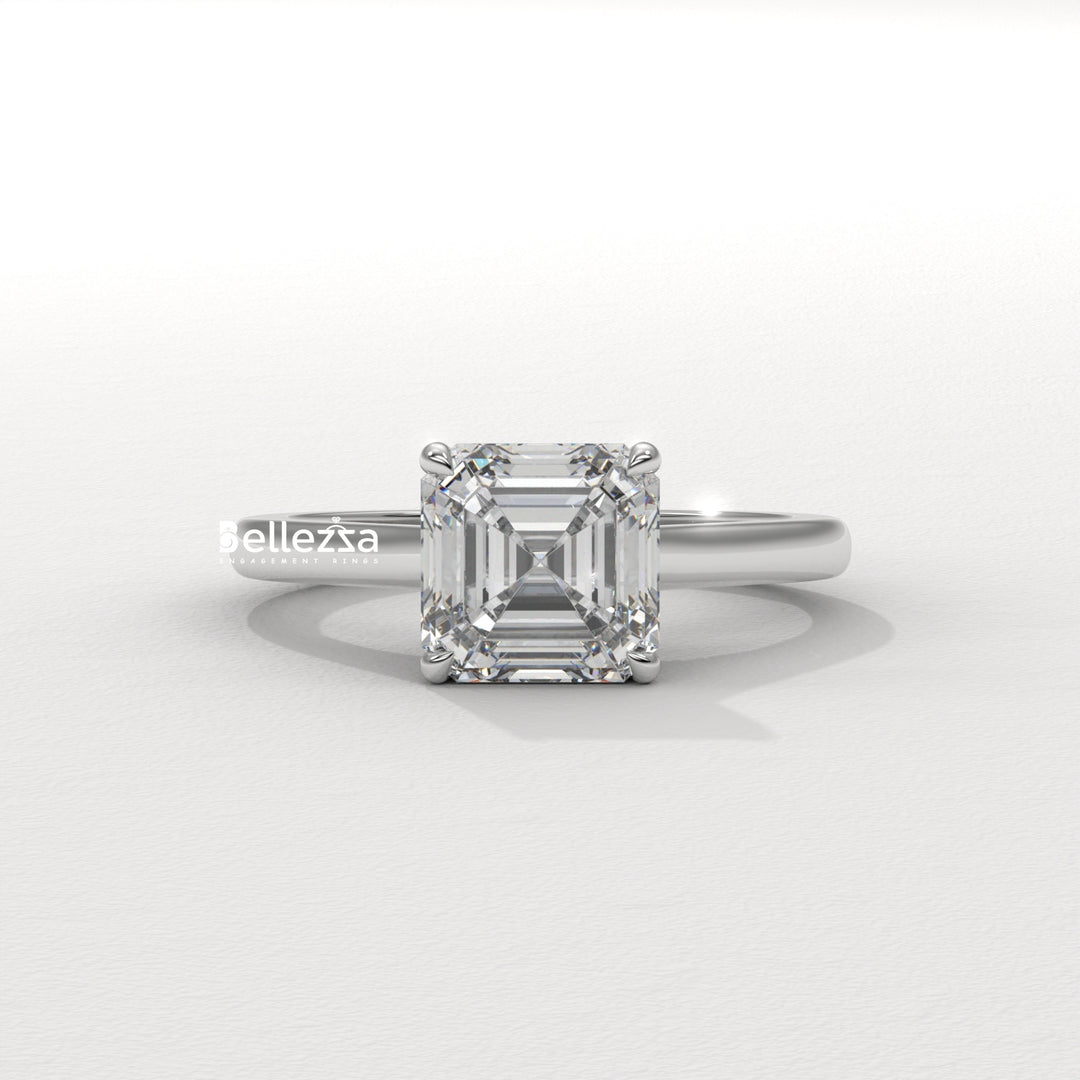 1.0-2.0CT Asscher Cut Solitaire CVD Diamond Engagement Ring