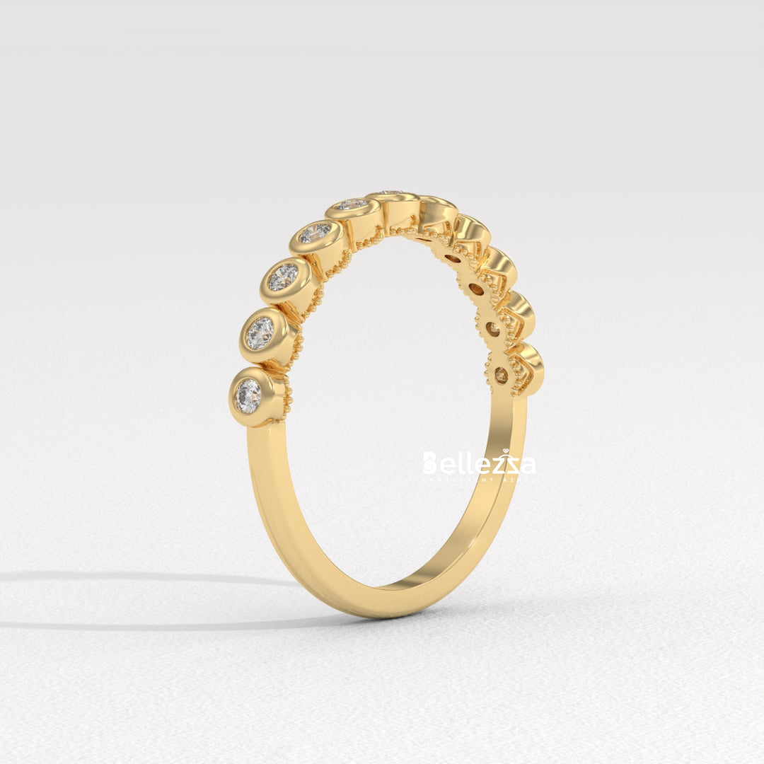 Round Diamond Bezel Setting Half Eternity Wedding Band