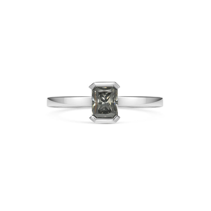 0.50CT Grey Radiant Diamond Half Bezel Setting Solitaire Lab Grown Ring