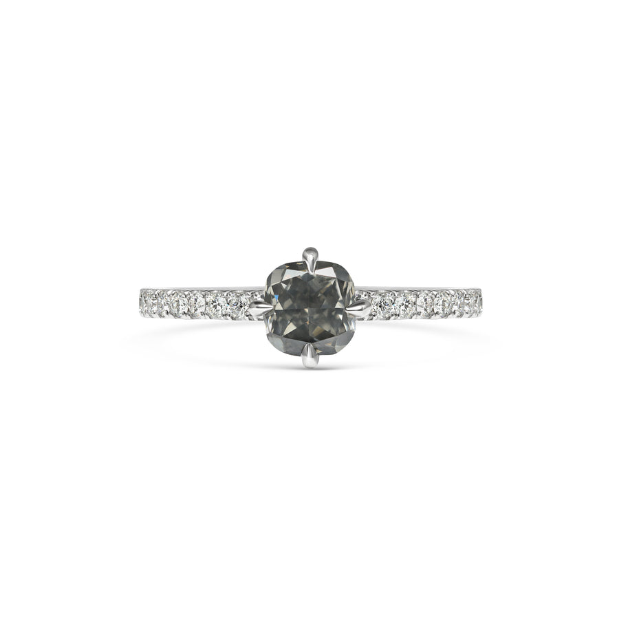 1.0CT Grey Cushion Cut Pave Setting Lab Grown Engagement Ring