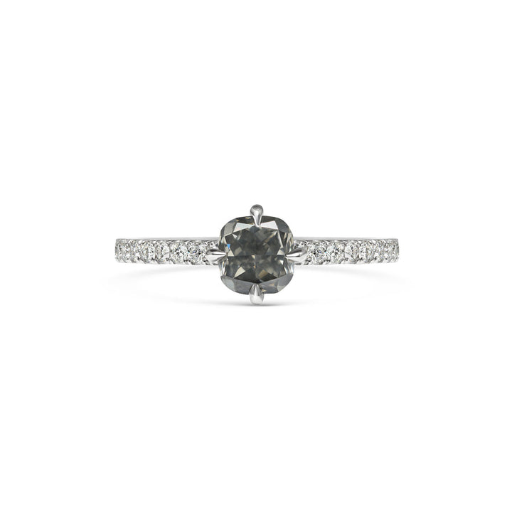 1.0CT Grey Cushion Cut Pave Setting Lab Grown Engagement Ring