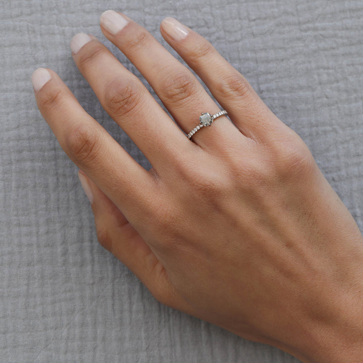 1.0CT Grey Cushion Cut Pave Setting Lab Grown Engagement Ring