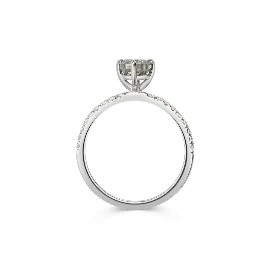 1.0CT Grey Cushion Cut Pave Setting Lab Grown Engagement Ring