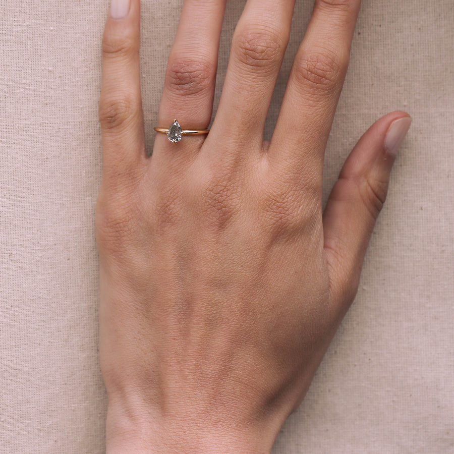 0.80CT Grey Pear Diamond Solitaire Lab Grown Engagement Ring