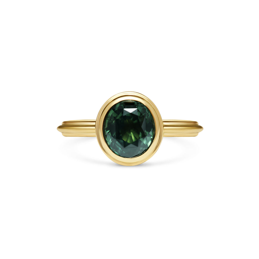 2.0CT Green Oval Sapphire Cut Diamond Bezel Setting Lab Grown Ring